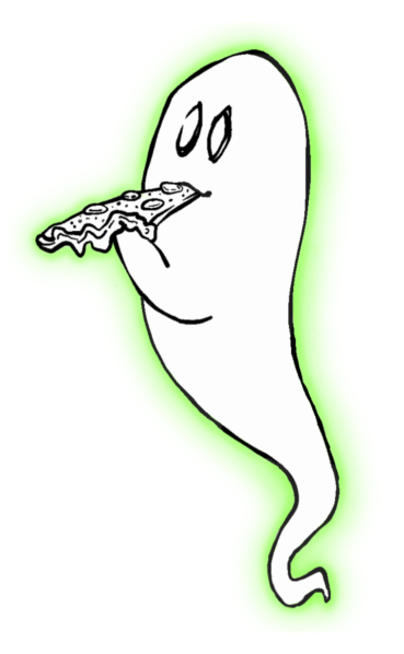 glow ghost a glowing cartoon ghost eating pizza